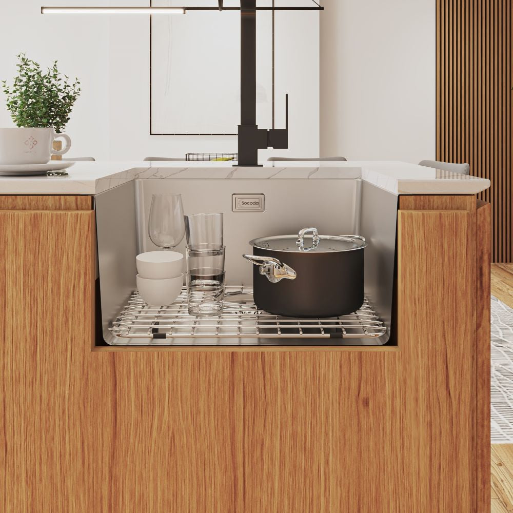 Lavaplatos Prime 44x44cm Acero Inoxidable + Canastilla y Rejilla