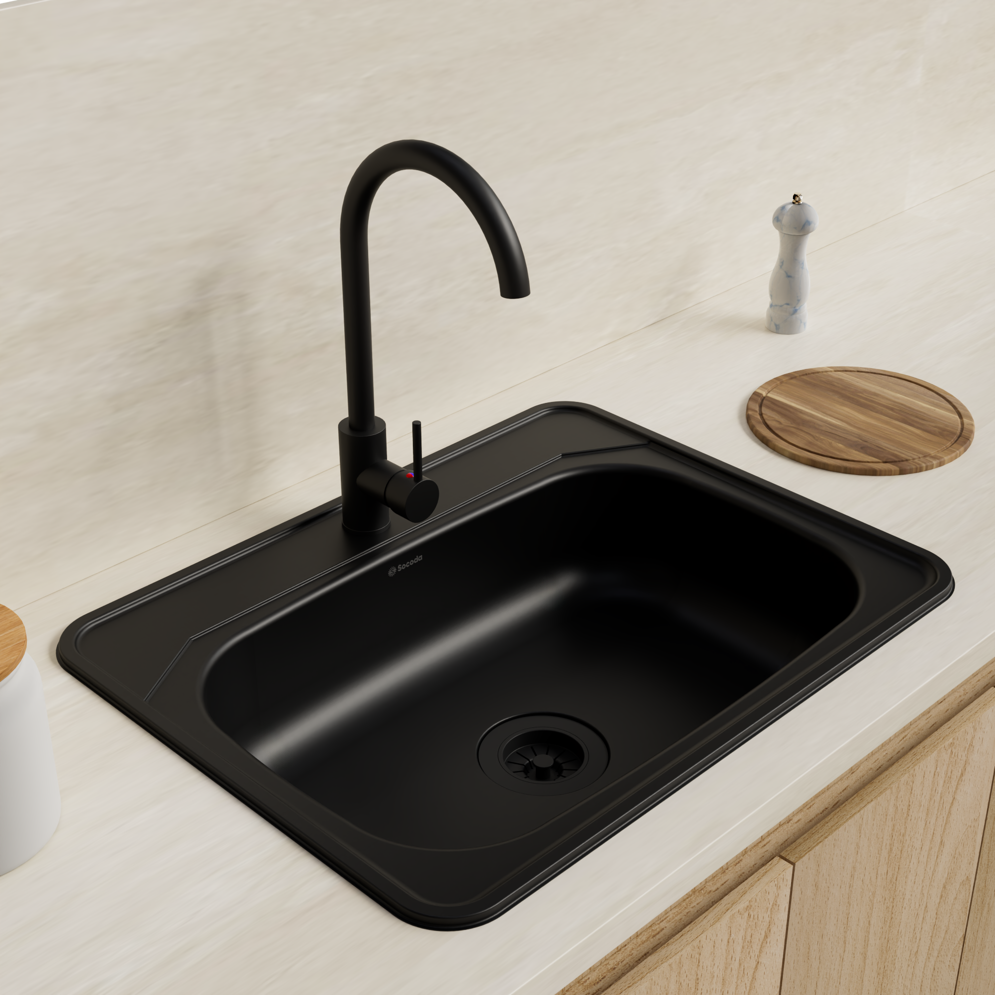 Lavaplatos Vital Basic 62X48 Empotrar Monocontrol Negro