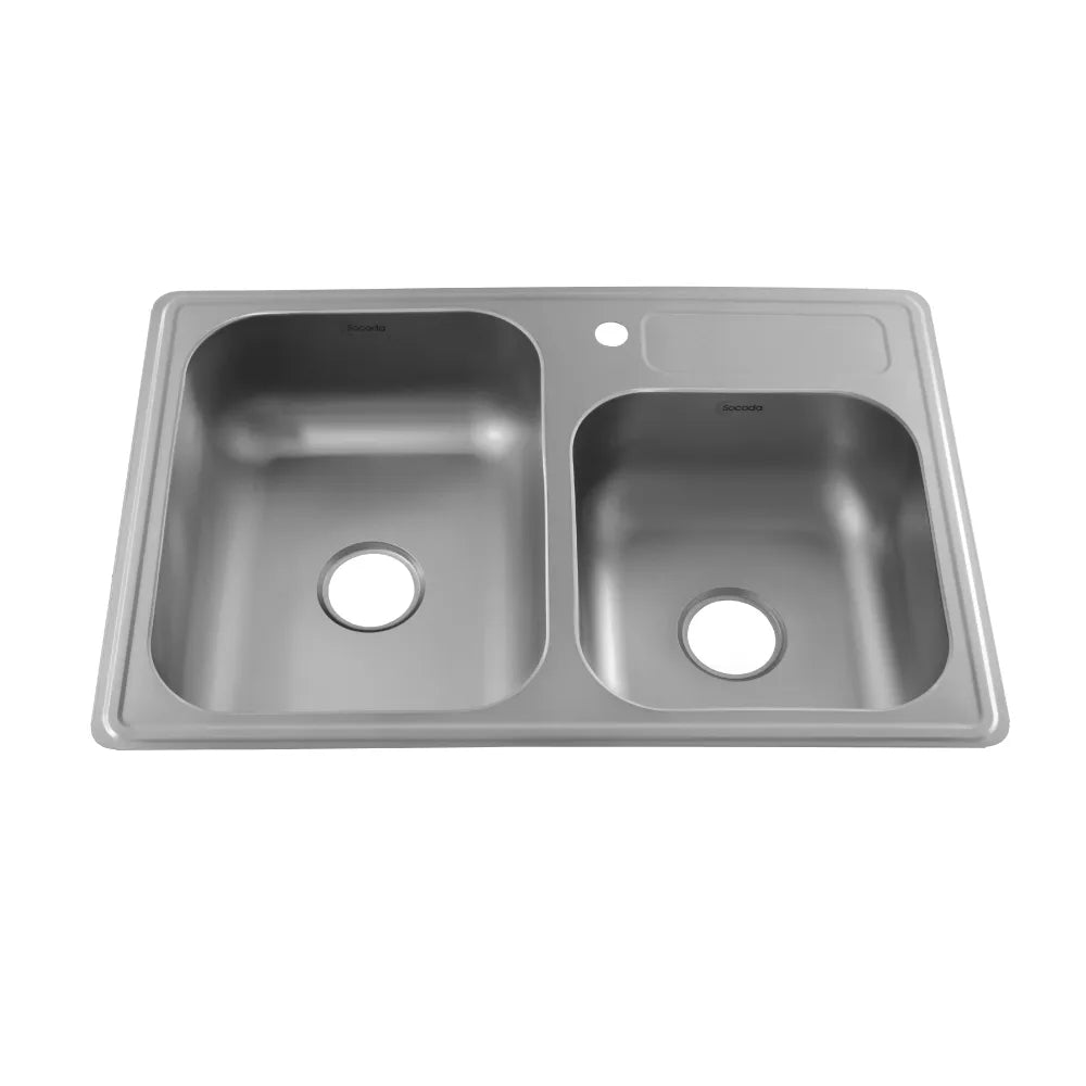 Combo Lavaplatos Doble Tanque 84x56cm + Canastillas y Sifón