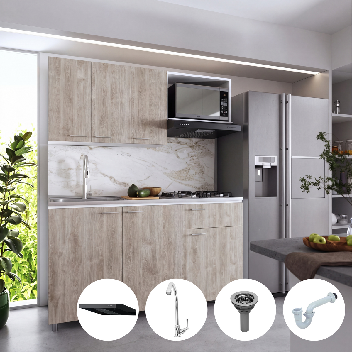 Combo Cocina Amalfi Salvia 1.50m + Grifería + Campana