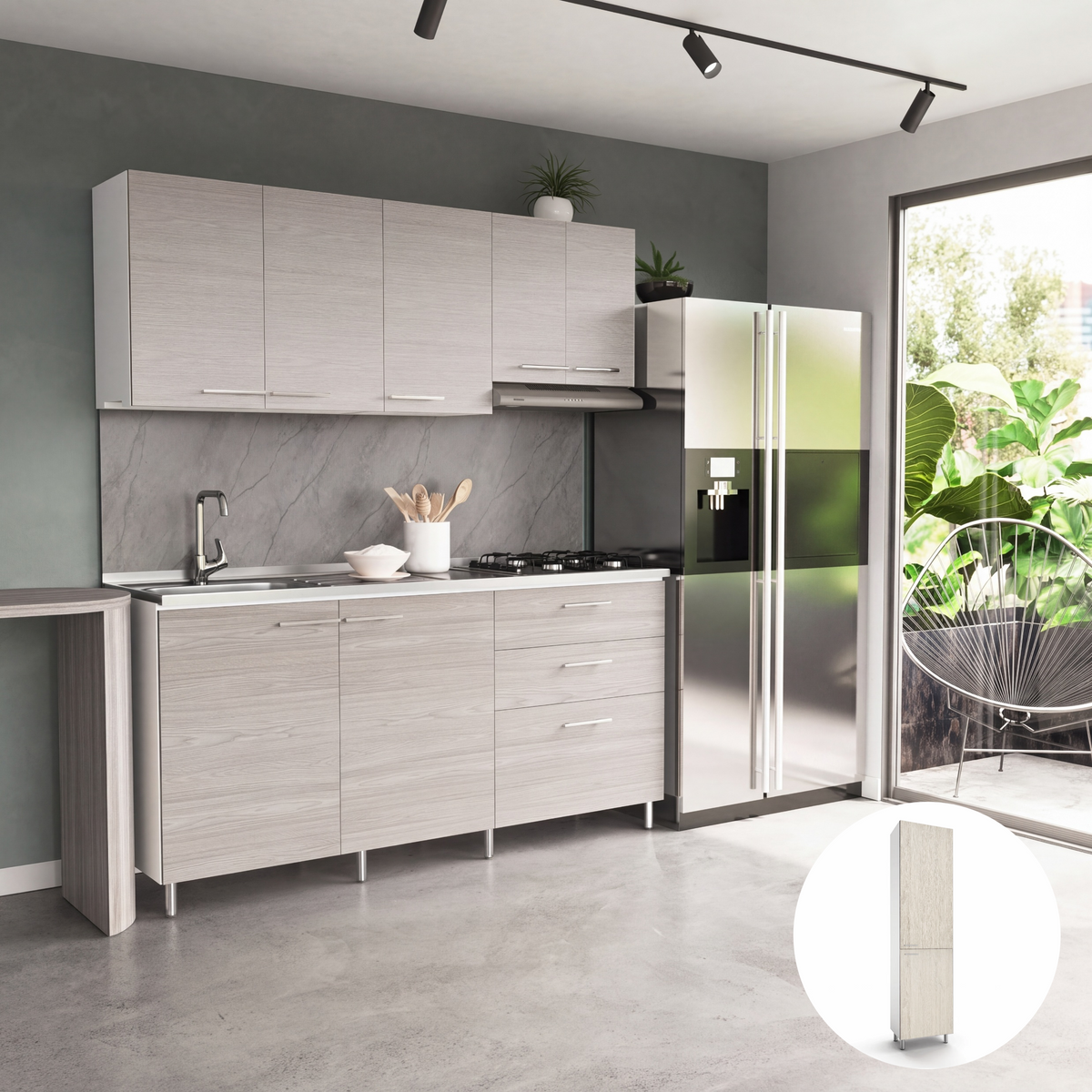 Combo Cocina Girona Almendra 1.80m + Torre Veneciana
