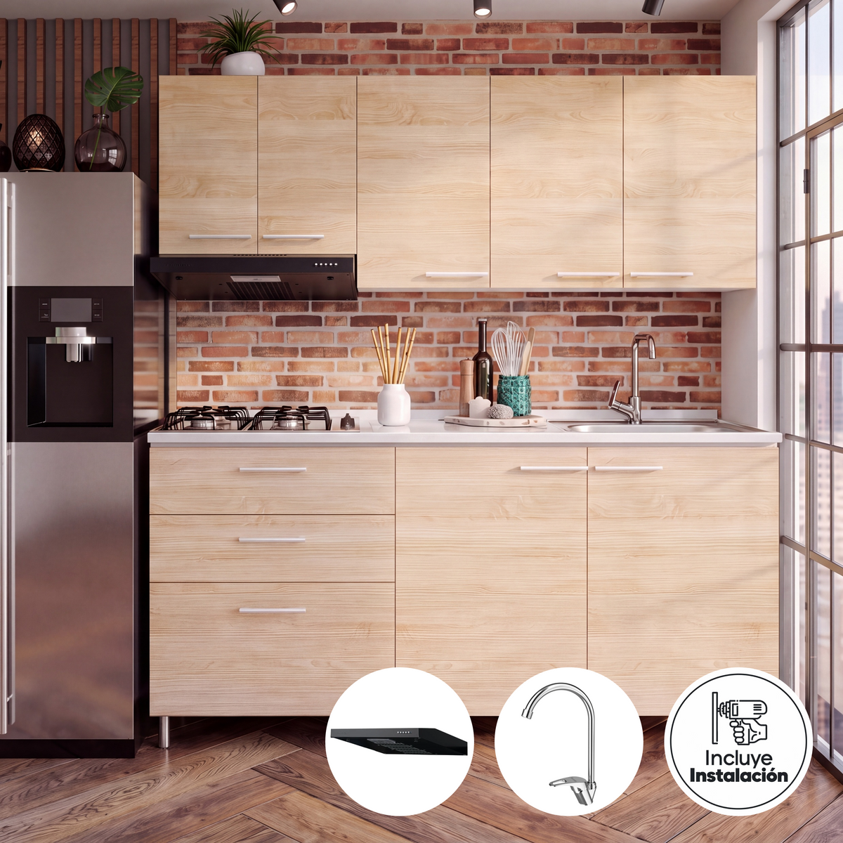 Combo Cocina Girona Jengibre 1.80m + Grifería + Campana + Instalación
