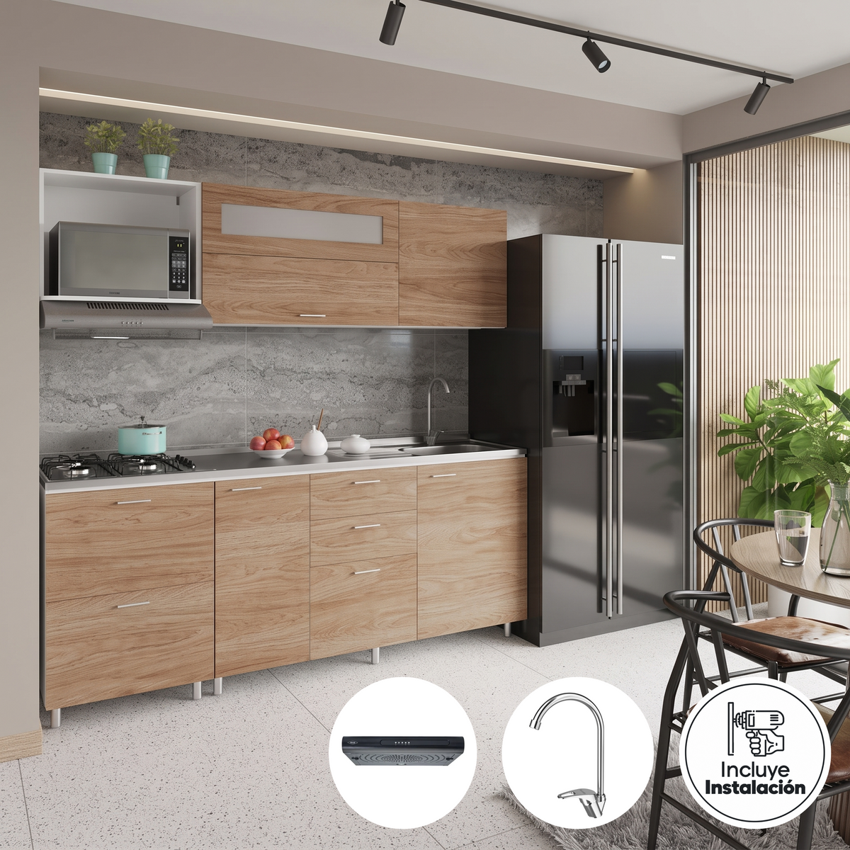 Combo Cocina Integral Génova 2.10m + Grifería + Campana + Instalación
