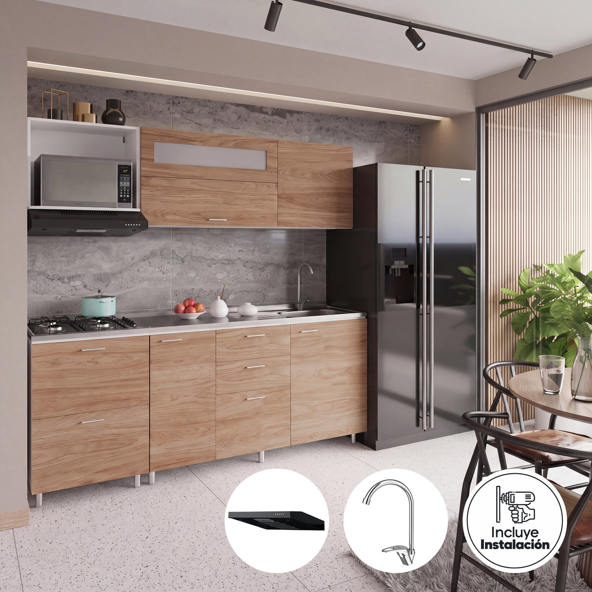 Combo Cocina Integral Génova 2.10m + Grifería + Campana + Instalación